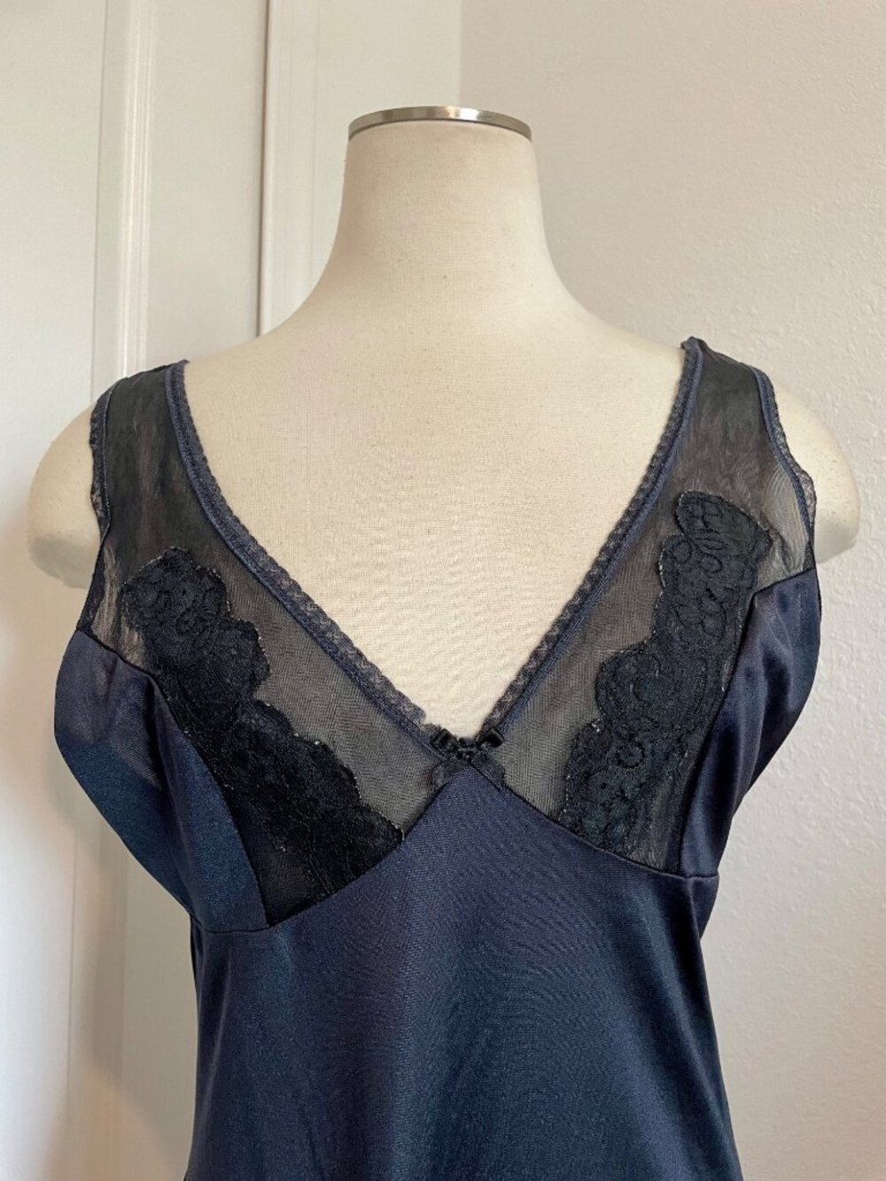 Vintage Black Lace and Sheer Mini Slip Dress Size 38 - Picture 3 of 11